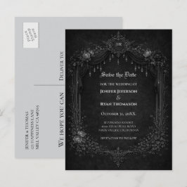 Anúncio cartão postal de casamento gótico de halloween sav