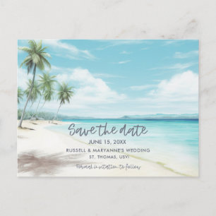 Anúncio Cartão postal de casamento na praia para salvar a 