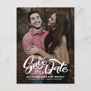 Anúncio Cartão postal de data de casamento com foto e letr