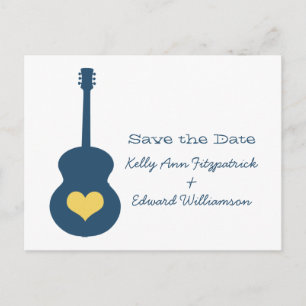 Anúncio Cartão postal de data de casamento com guitarra az