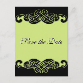 Anúncio Cartão postal de data de casamento com pergaminho 
