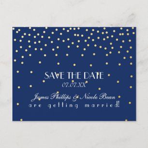 Anúncio Cartão postal de data de casamento com pontos de f