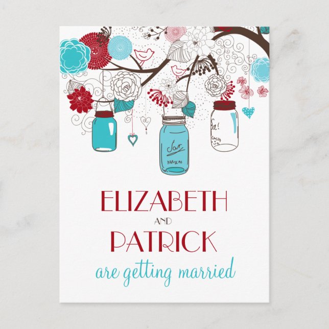 Anúncio Cartão postal de data de casamento com potes de pe (Frente)