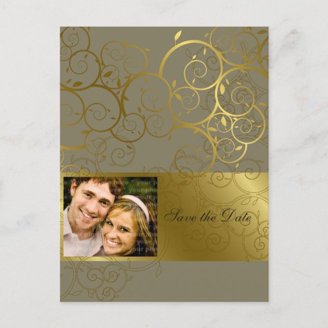 Anúncio Cartão postal de data de casamento com videira esp (Frente)