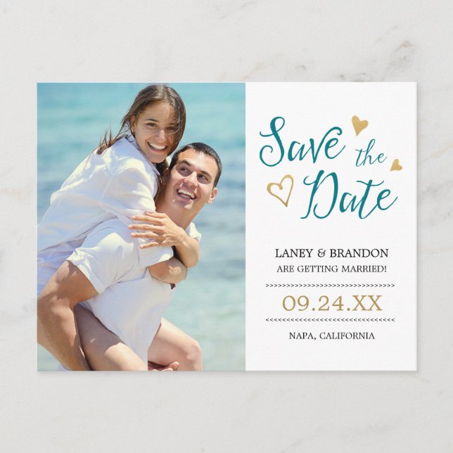 Anúncio Cartão postal de doce amor para salvar a data / Az (Frente)