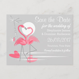 Anúncio cartão postal de Flamingo Love Save the Date em pa
