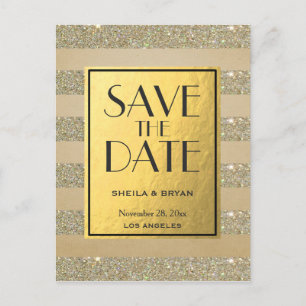 Anúncio Cartão Postal de Glitter Stripes Gold Foil Save Th
