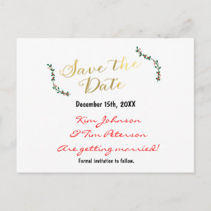 Anúncio Cartão postal de Natal em dourado Save a Data