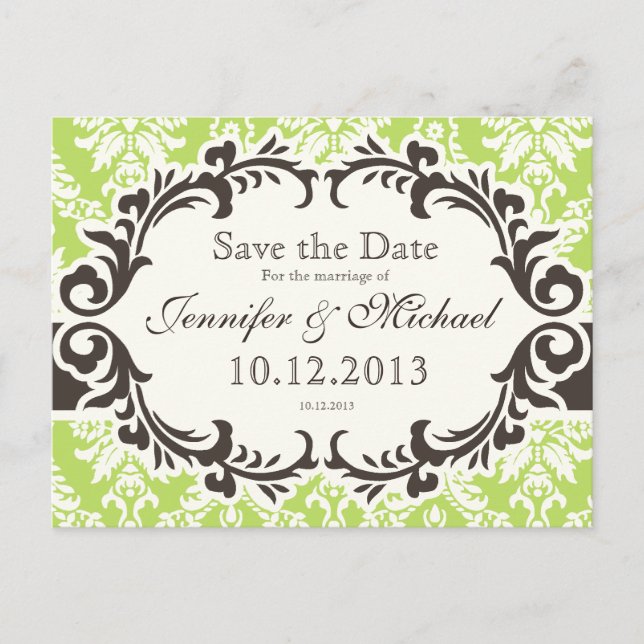 Anúncio Cartão Postal de Pré-aviso de Damask Verde (Frente)
