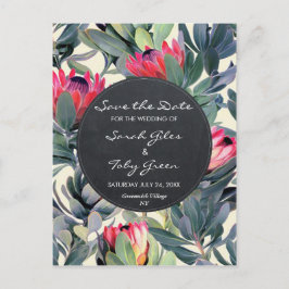 Anúncio cartão postal de salva data floral de palmeira tro