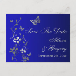 Anúncio Cartão Postal de Salvar a Data com Borboletas Azui