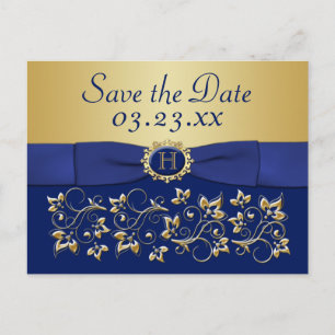 Anúncio Cartão Postal de Salvar a Data com Floral Azul e D