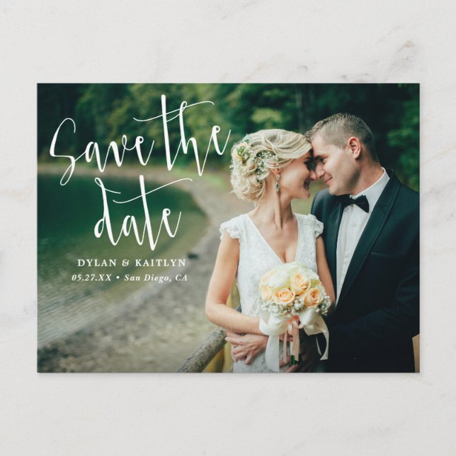 Anúncio Cartão Postal de Salvar a Data de Casamento de Let (Frente)