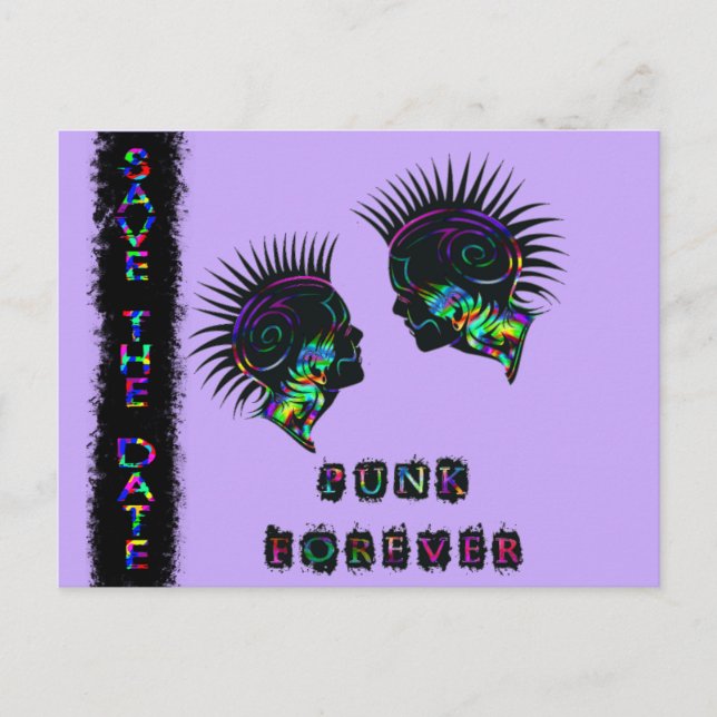 Anúncio cartão postal de salvar a data de casamento punk r (Frente)