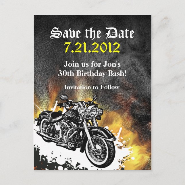 Anúncio Cartão Postal de Salvar a Data de Motociclista (Frente)