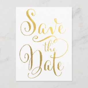 Anúncio Cartão Postal de Salvar a Data em Tipografia Doura