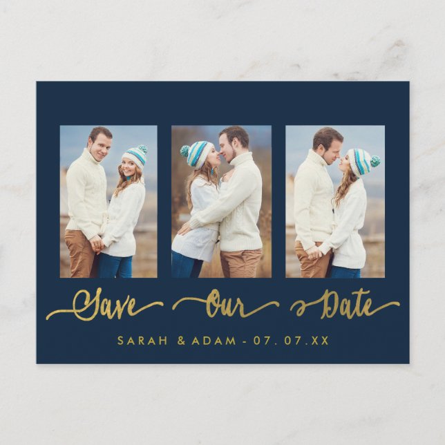 Anúncio Cartão postal de salvar data moderno com colagem d (Frente)
