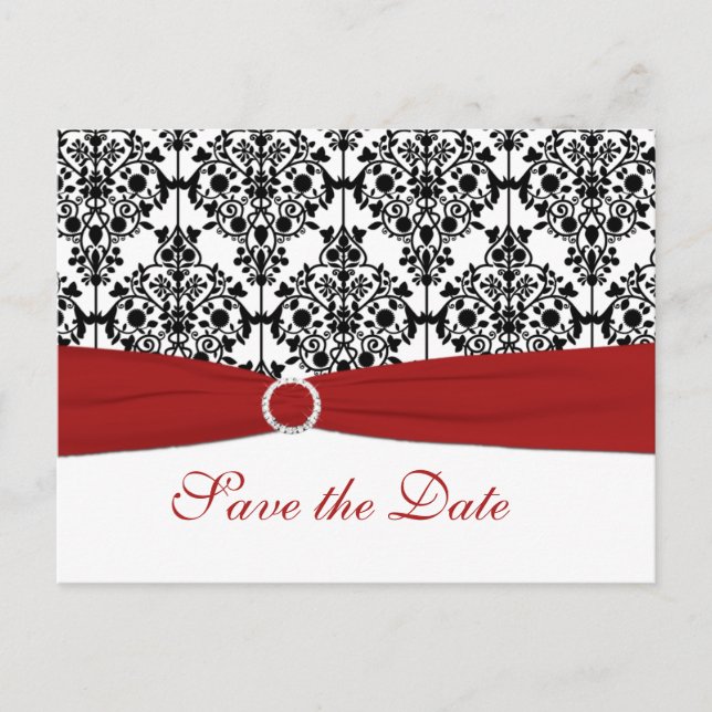Anúncio Cartão Postal de Salve a Data Vermelho, Branco e P (Frente)