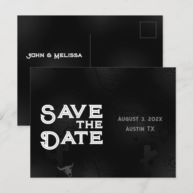 Anúncio Cartão Postal de Salve a Data Western Gothic (Frente/Verso)