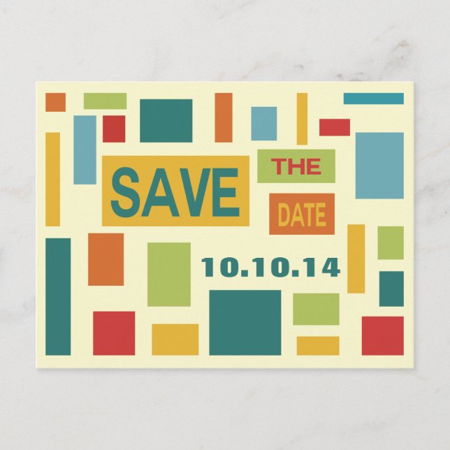 Anúncio Cartão Postal de Save The Date Abstrato Pop Art (Frente)