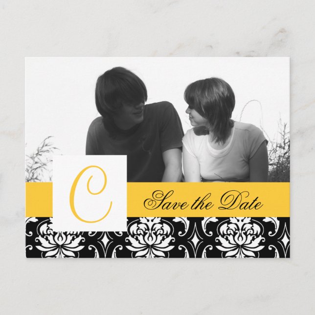 Anúncio Cartão postal de Save the Date amarelo com foto de (Frente)