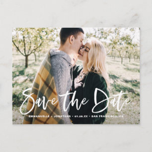 Anúncio Cartão Postal de Save the Date com Foto e Letras B