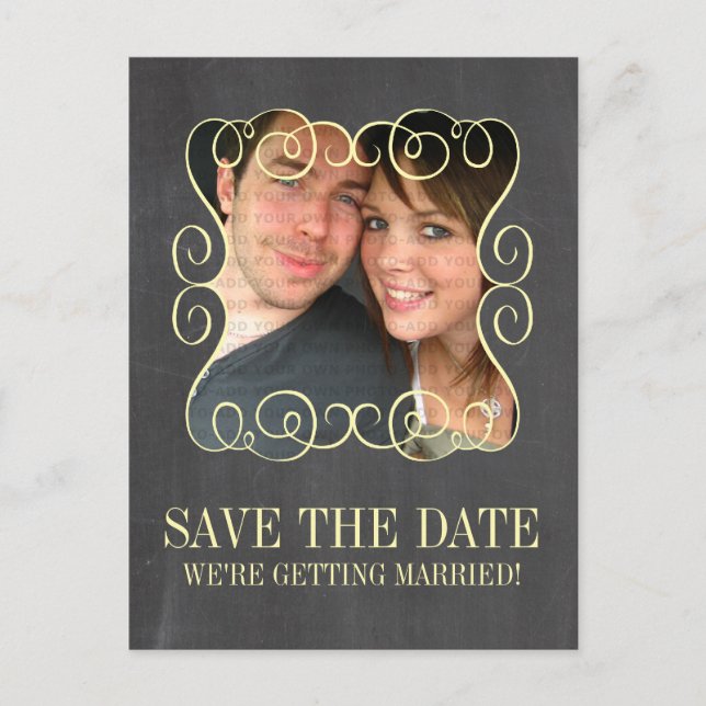 Anúncio Cartão postal de Save the Date com Foto e Quadro d (Frente)