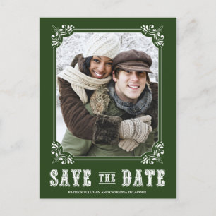 Anúncio Cartão postal de save the date com moldura ornamen