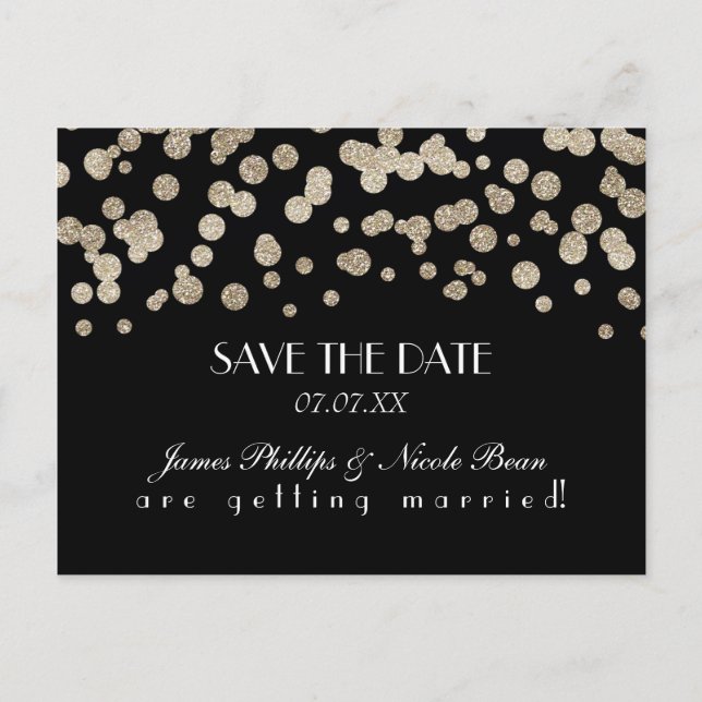 Anúncio Cartão Postal de Save The Date com Pontos Brilhant (Frente)