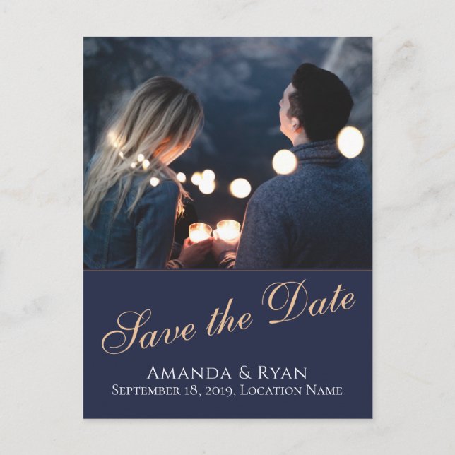 Anúncio Cartão Postal de Save the Date de Casamento com Fo (Frente)