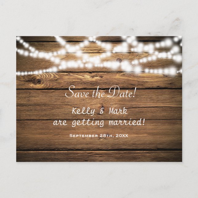 Anúncio Cartão Postal de Save The Date de Madeira Rústica  (Frente)