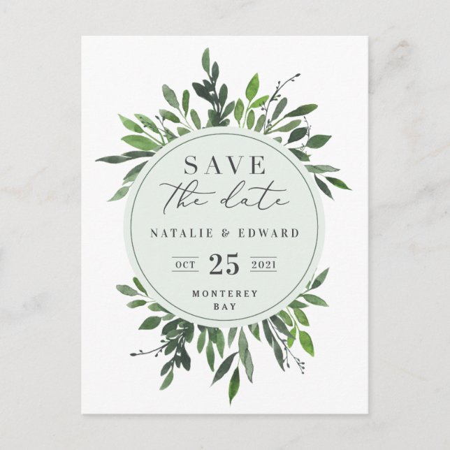 Anúncio cartão postal de save the date floral em aquarela  (Frente)