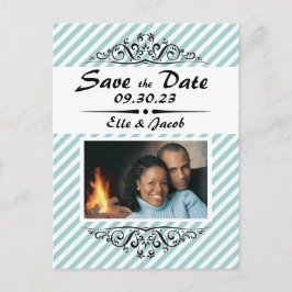 Anúncio Cartão Postal de Save the Date Listrado de Azul Cl