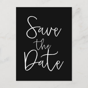Anúncio Cartão postal de SAVE THE DATE Preto e Branco com 