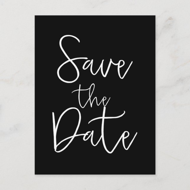 Anúncio Cartão postal de SAVE THE DATE Preto e Branco com  (Frente)