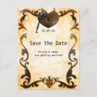 Cartão Postal de Save The Date Vintage Coração com