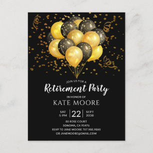 Anúncio Cartão Postal Dourado e Preto de Festa de Aposenta