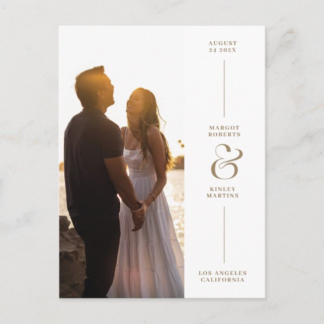 Anúncio Cartão Postal Elegante de Save the Date com Foto e (Frente)