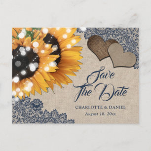 Anúncio Cartão Postal para Casamento de Girassol Azul-Mari
