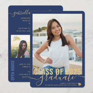 Anúncio Casa Aberta de Graduação Azul Moderna com Colage