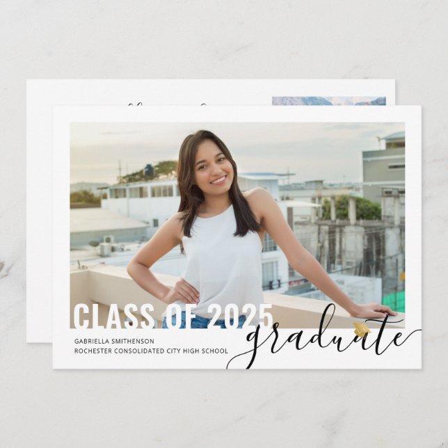 Anúncio Casa Aberta de Graduação de Script Moderno de Cola (Frente/Verso)