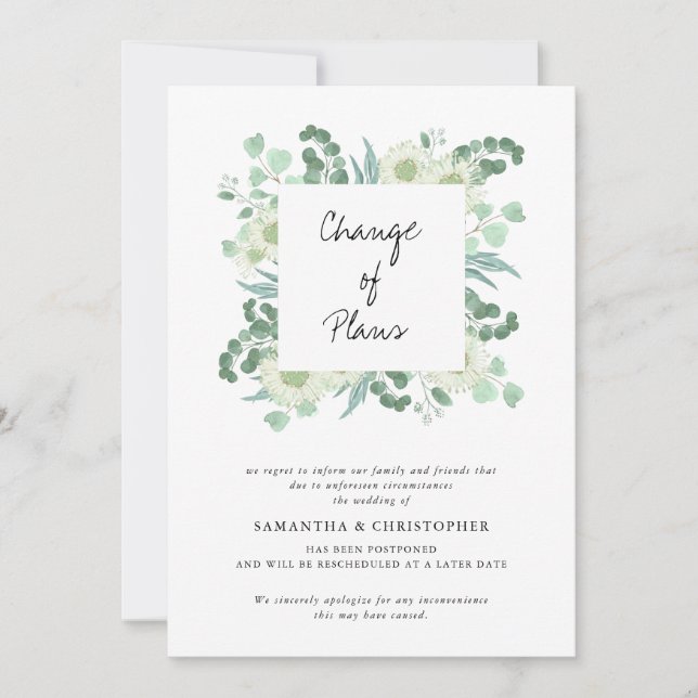 Anúncio Casamento Adiado Aguarela Folhagem (Frente)