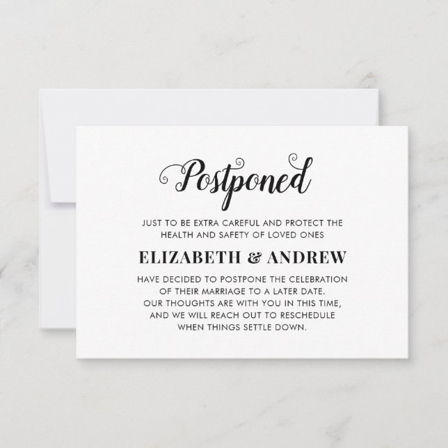 Anúncio Casamento Adiado Mudança de Planos Roteiro Elegant (Frente)