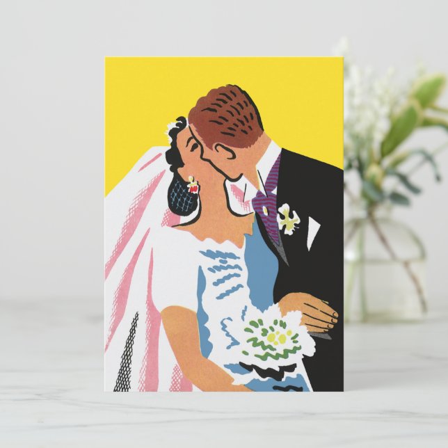 Anúncio Casamento Antigo, Noivos Recém-Casados Beijando (Em pé/Frente)