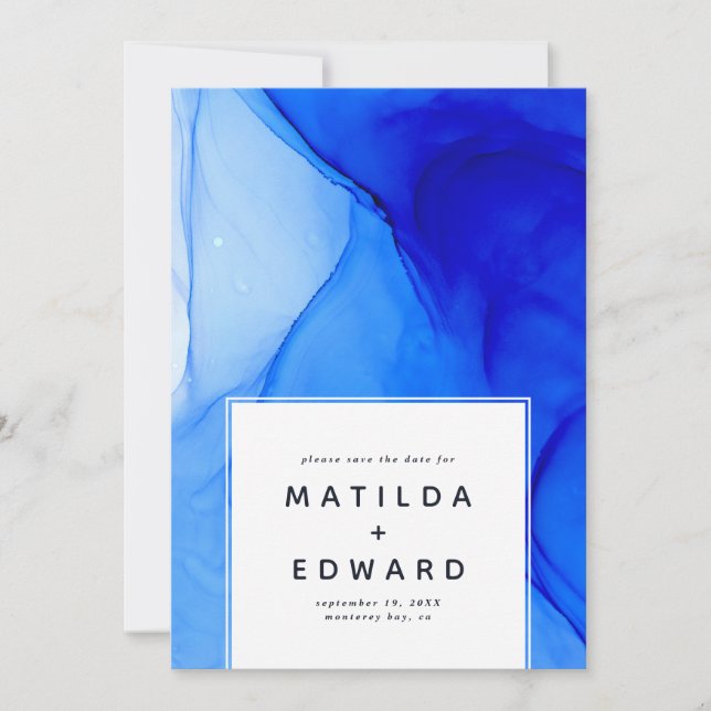 Anúncio casamento azul e branco moderno e elegante (Frente)