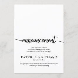 Anúncio Casamento Cancelado Caligrafia Elegante