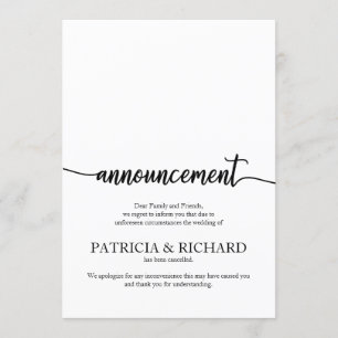 Anúncio Casamento Cancelado Caligrafia Elegante