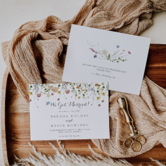 Anúncio Casamento com Caligrafia de Flores Selvagens Delic
