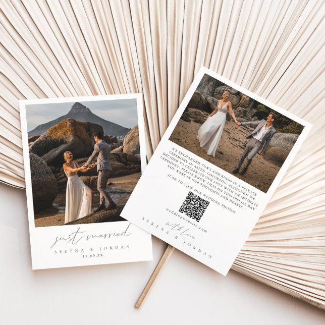 Anúncio Casamento com Código QR de Foto do recem casados 2 (Just Married 2 Photo QR Code Wedding Announcement)