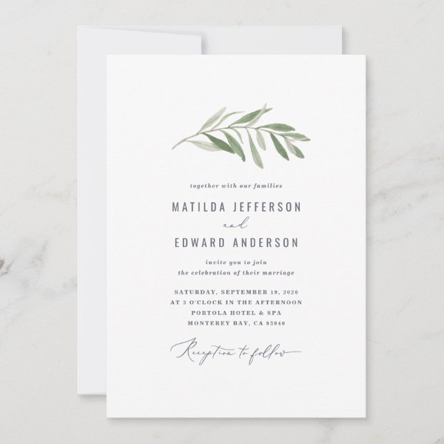 Anúncio Casamento com folhagem de ramo de oliveira minimal (Frente)